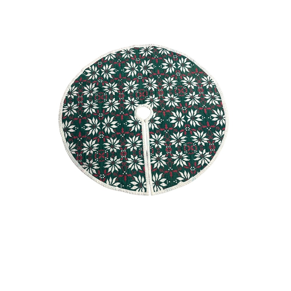 Vintage 42" Quilted Poinsettia Christmas Tree Skirt‎